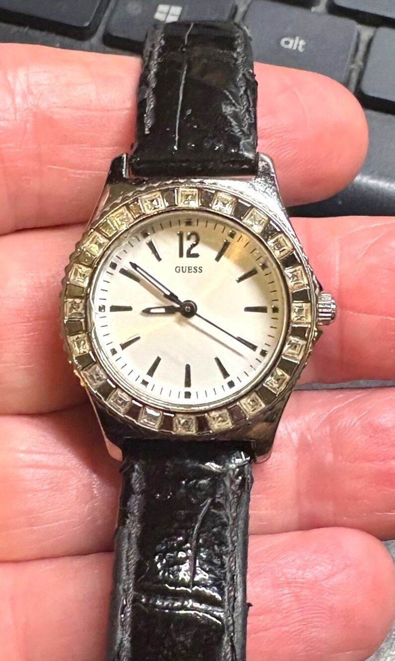 Women's 28mm Guess Watch, Silver Tone with Rhinestone Bezel, WR to 100M